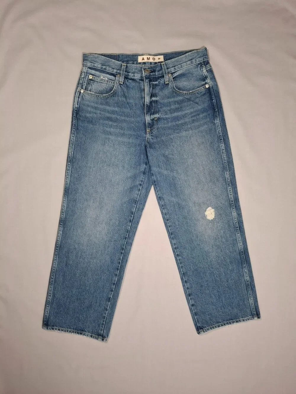 AMO Billie Jeans Warmth Wash Distressed Wide Straight Crop 100% Cotton | Size 29